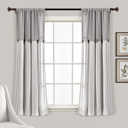 Lush Decor Linen Button Window Curtain Panel, 15.8" W x 24.8" L, Bedroom & by LushDecor