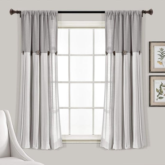 Lush Decor Linen Button Window Curtain Panel, 15.8" W x 24.8" L, Bedroom & by LushDecor