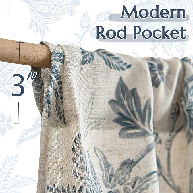 jinchan Floral Linen Tier Curtains 24 Inch Farmhouse Cafe Curtains Rod Pocket - Image 7