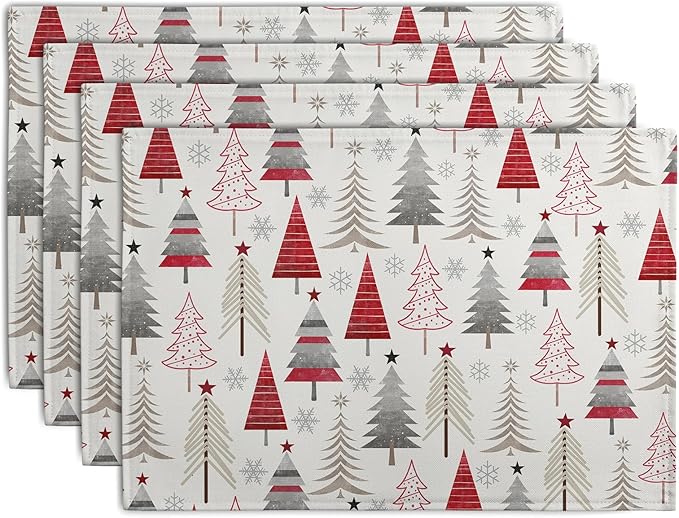 Christmas Tree Placemats Set of 4 Geometric Colorful Xmas Place Mats 12x18 Inch by Wnoesat