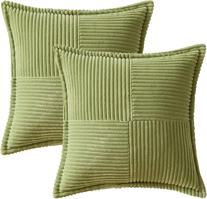 MIULEE Green Corduroy Decorative Euro Sham Pillow Covers 24x24 Inch - Image 6