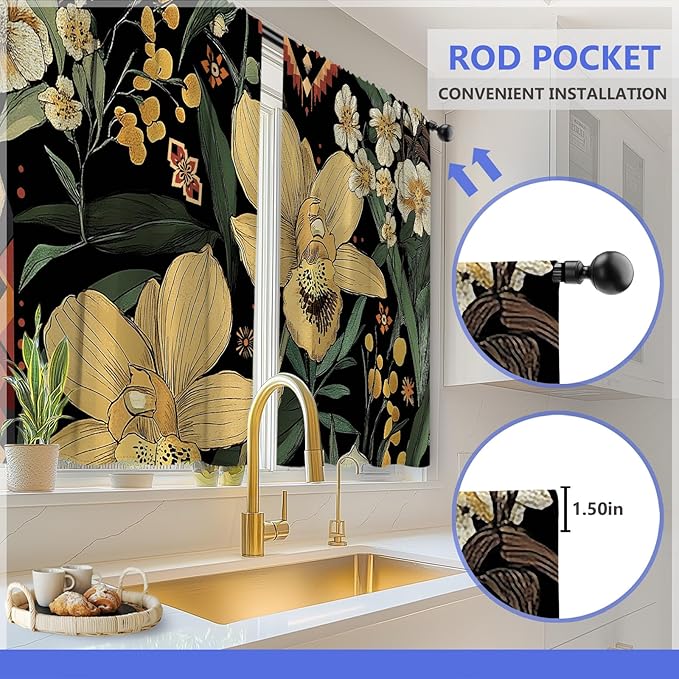 Aimego Boho Floral Kitchen Curtains - Image 4