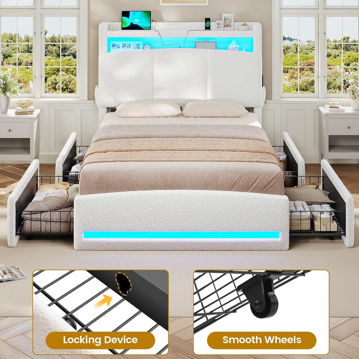 viagdo twin bed frames with storage headboard and on a desk or shelf