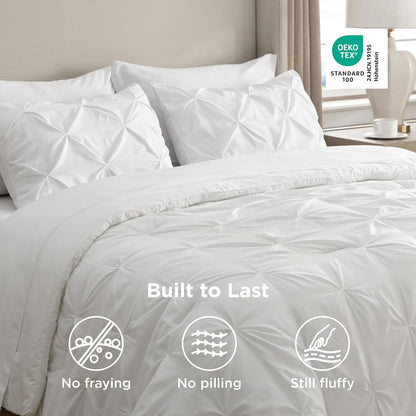 bedsure 7-piece white comforter & sheet set, queen, front angle view