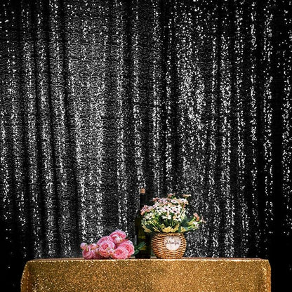 JYFLZQ Black Sequin Backdrop Curtains 8ft x 8ft 1 Panel Halloween Backdrop Glitter Photo Booth Backdrops Sparkly Photography Background Drapes for Graduation Birthday Parties