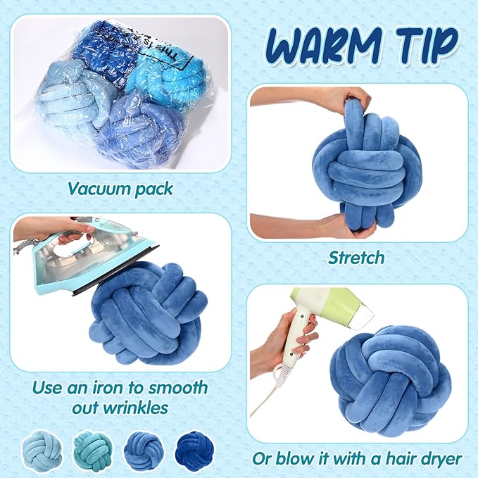 Yerliker 4 Pcs Knot Pillow Ball, 8.7 Inches Soft Home Decorative Round Throw - Image 3