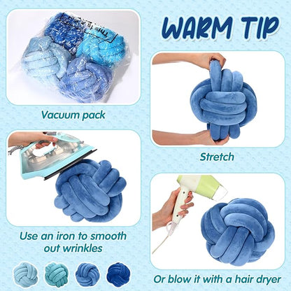 Yerliker 4 Pcs Knot Pillow Ball, 8.7 Inches Soft Home Decorative Round Throw - Image 3