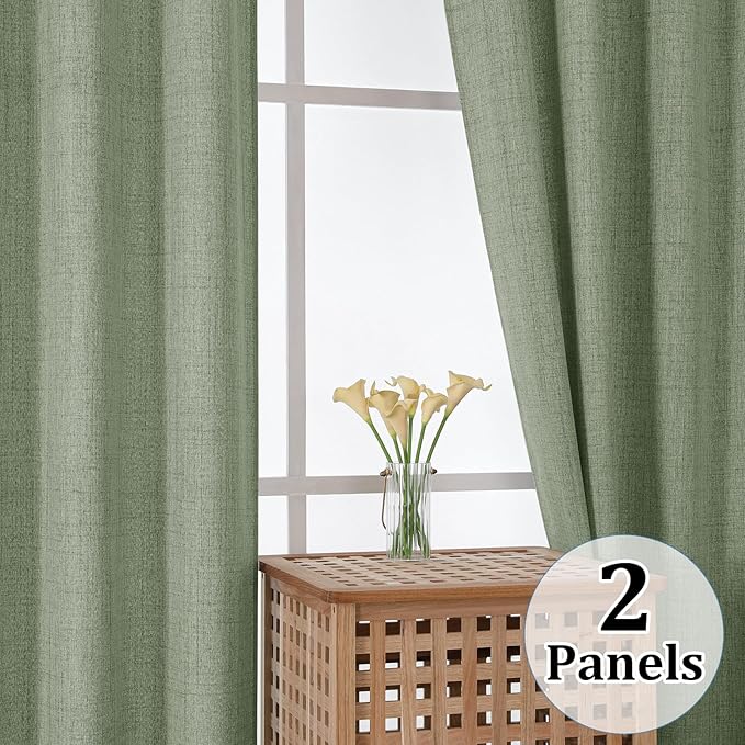 Gwine Green Kitchen Curtains 24 Inch Length 2 Panels, Light Filtering Textured - Image 8