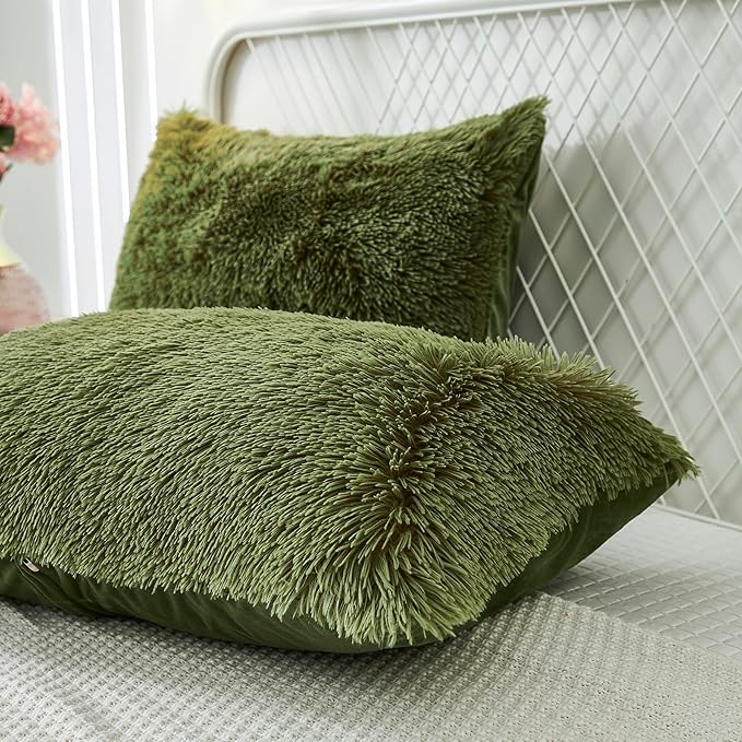 Uhamho Set of 2 Standard Pillowcases Faux Fur Throw Pillow Covers Queen Size - Image 3