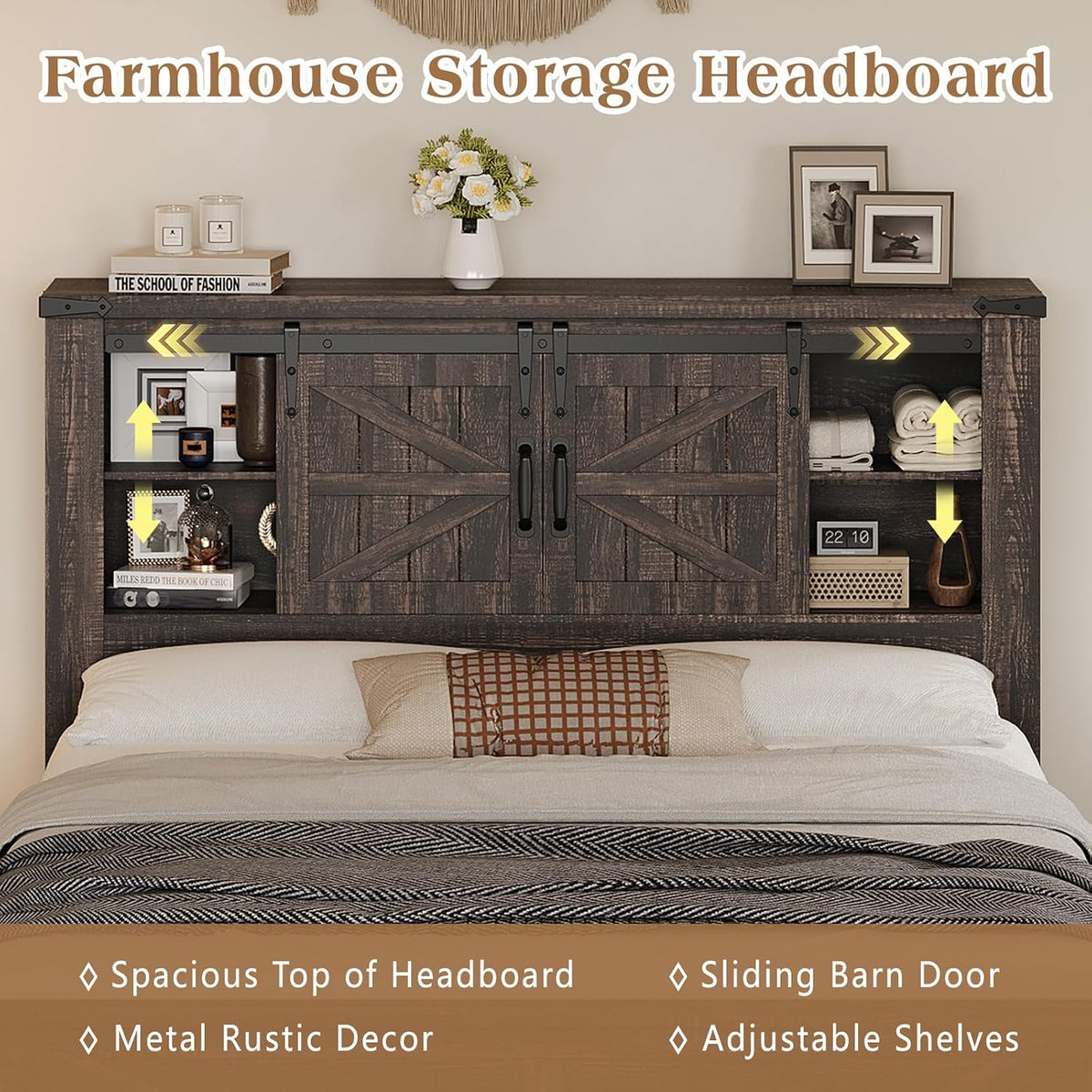 luxoak full size farmhouse platform bed with storage, side view