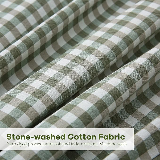 2 Pack Sage Green White Plaid Euro Ruffle Throw Pillow Covers, 100% Washed - Image 6
