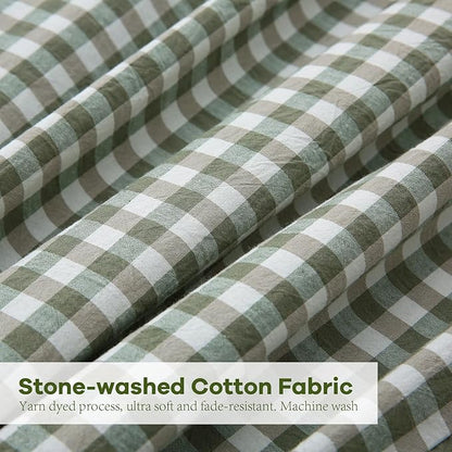 2 Pack Sage Green White Plaid Euro Ruffle Throw Pillow Covers, 100% Washed - Image 6