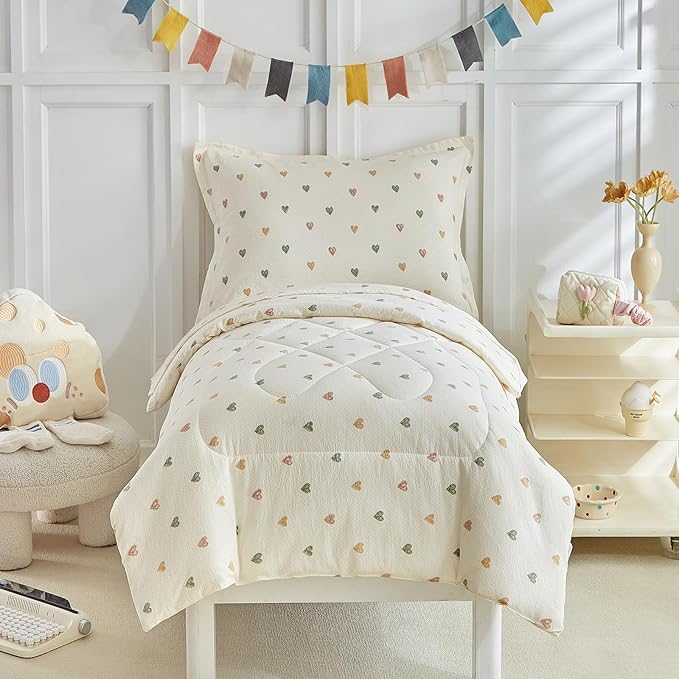 DuShow White Star Toddler Bedding Set, 4 Pieces Reversible Toddler Comforter Set by DuShow