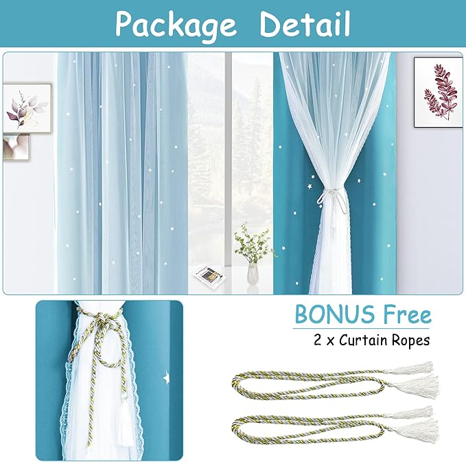Kinryb Star Cutout Blackout 95 Inches Curtains Double Layer - Image 6