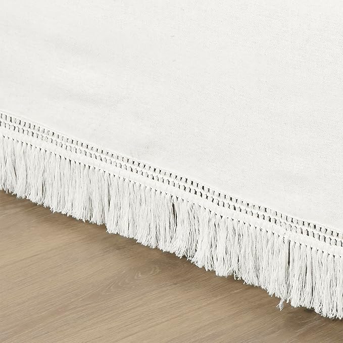 Lush Decor Boho Fringe 15-Inch Tailored Drop Easy Fit Bedskirt, Pure White - Image 3