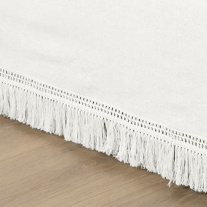 Lush Decor Boho Fringe 15-Inch Tailored Drop Easy Fit Bedskirt, Pure White - Image 3