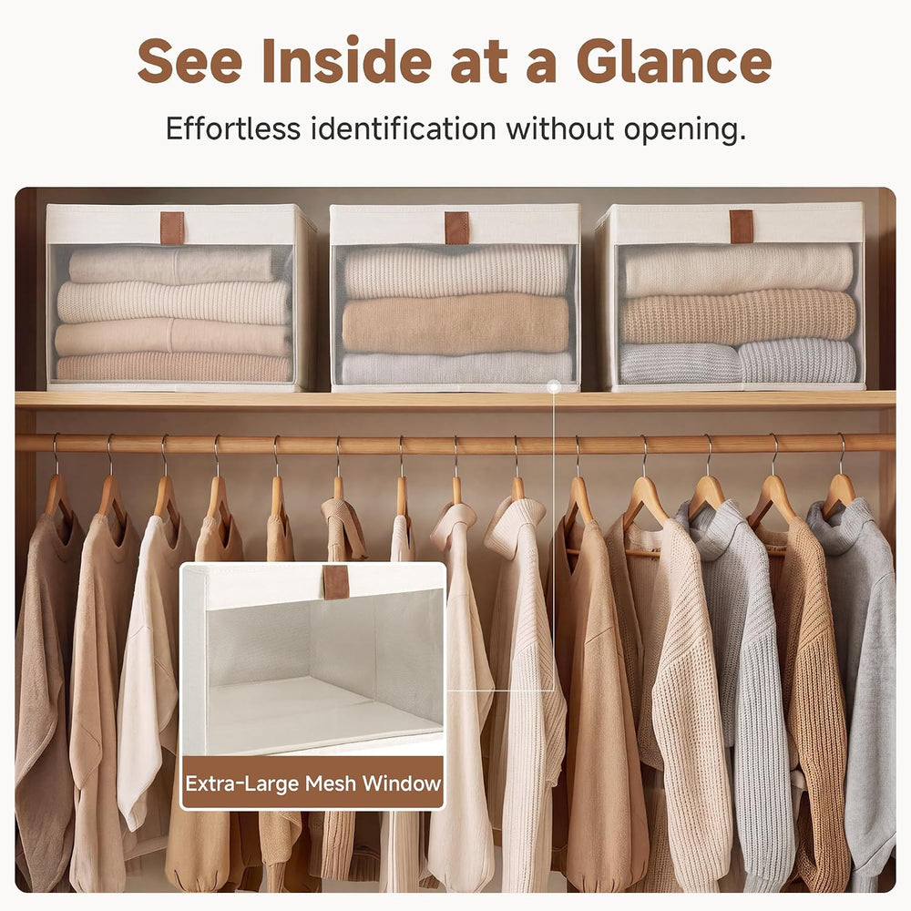 StorageWorks Closet Organizer Bins with Clear Window, Beige
