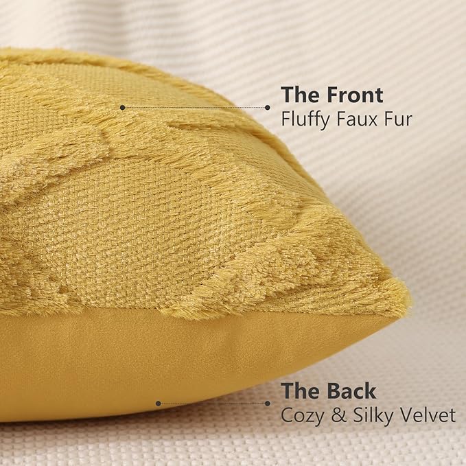decorUhome Throw Pillow Covers 18x18 Inch Set of 2, Soft Plush Faux Fur Wool - Image 3