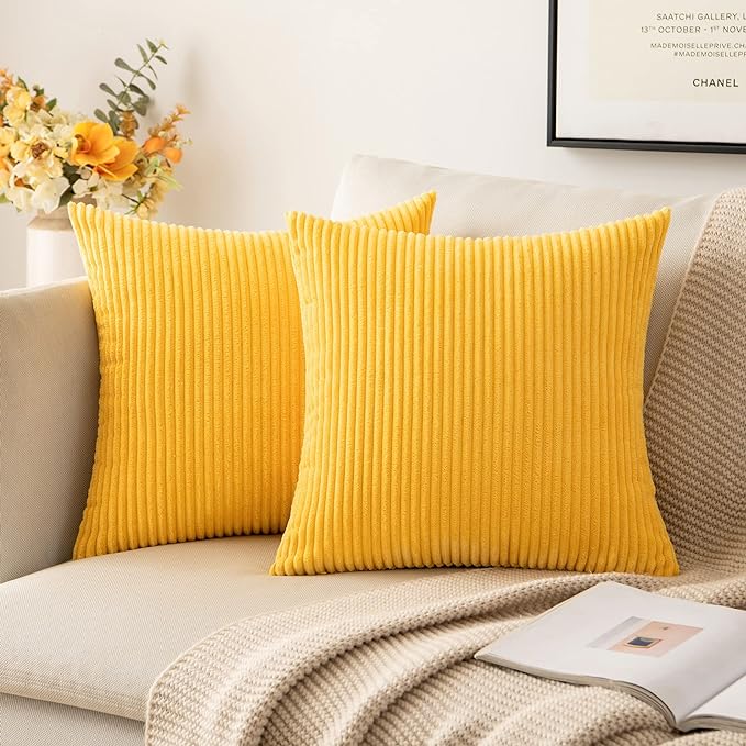 MIULEE Pack of 2 Golden Yellow Pillow Covers 18x18 Inch Soft Decorative Throw by MIULEE
