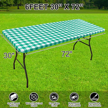 Smiry Rectangle Picnic Table Cloth, Elastic Waterproof Fitted Vinyl Tablecloths - Image 8