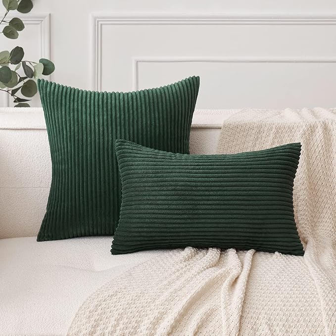 MIULEE Pack of 2 Army Green Corduroy Pillow Covers Soft Boho Striped Throw - Image 5