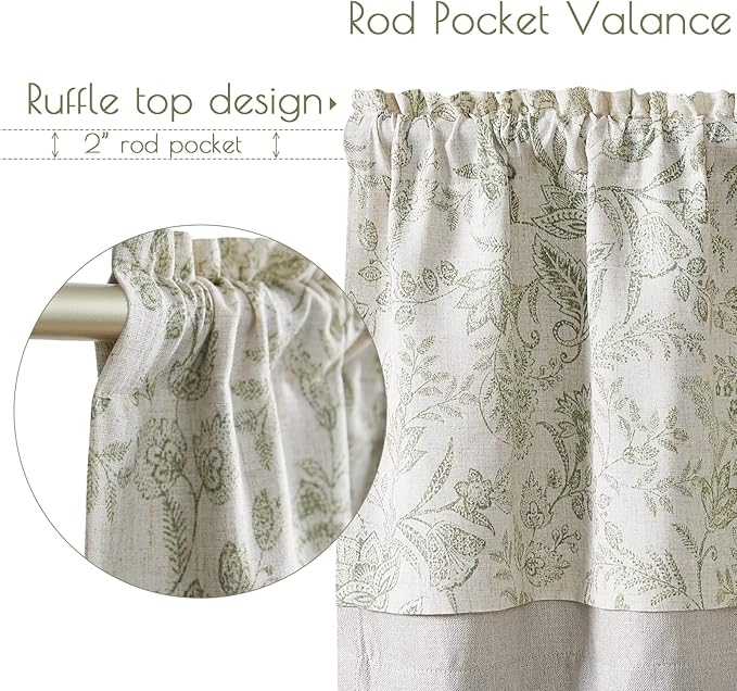 jinchan Linen Valance Curtain Farmhouse Floral Printed Small Window Curtain - Image 6