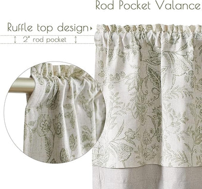 jinchan Linen Valance Curtain Farmhouse Floral Printed Small Window Curtain - Image 6