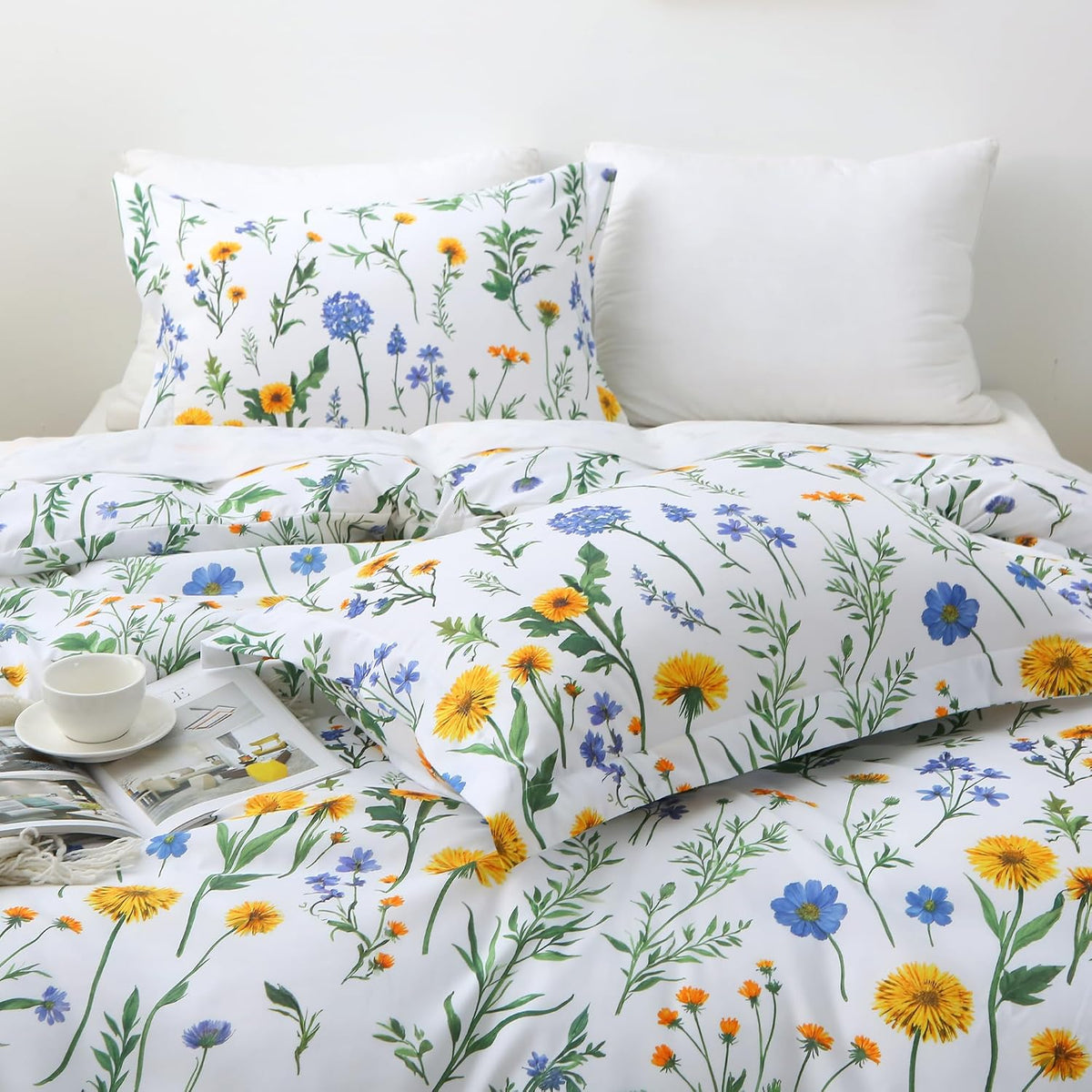 mooreeke floral king size comforter sets, dandelion floral, main product view