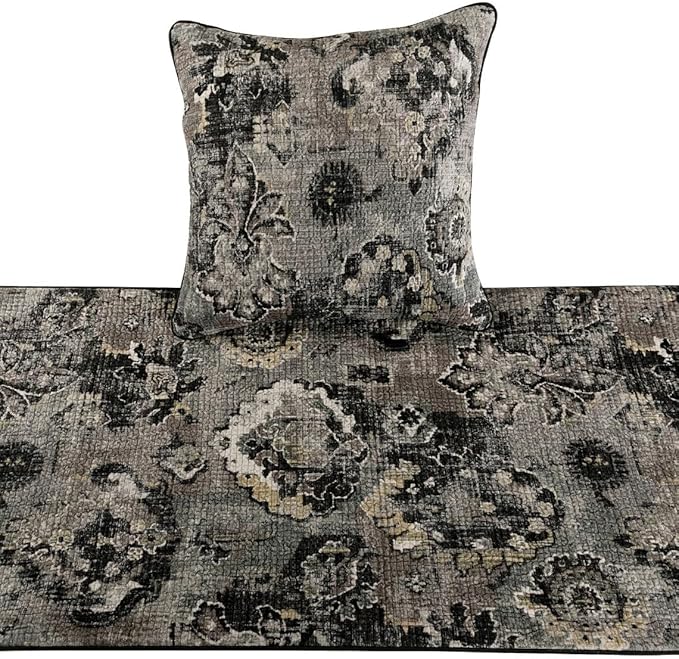 The HomeCentric Luxury Black & Grey Queen 74 x 18 inch Bed Runner - Image 2