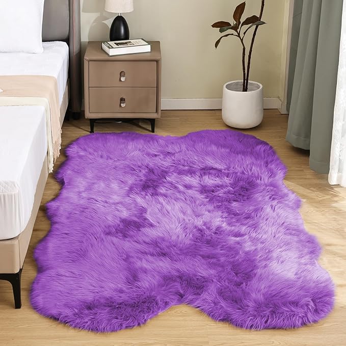 Latepis Fuzzy Purple 4x6 Area Fluffy Sheepskin Rug Shag Faux Fur Rug Plush by Latepis