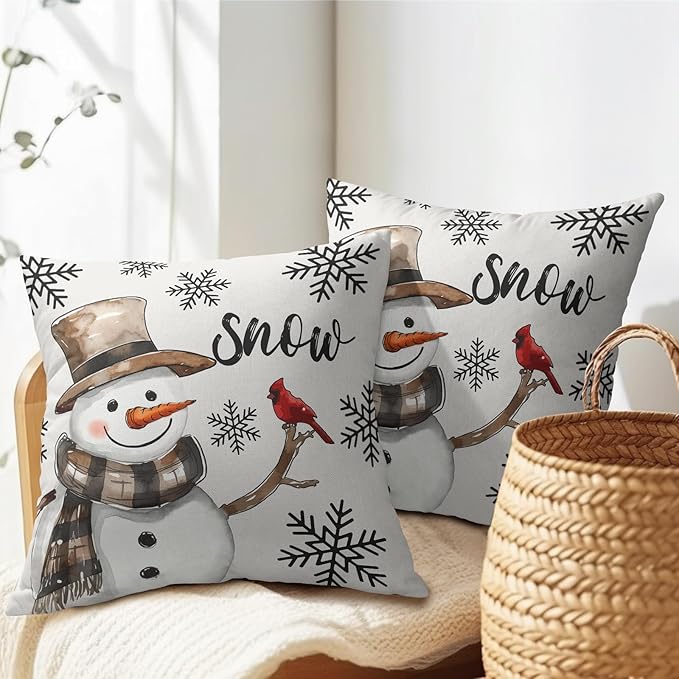 Snowman Throw Pillow Cover Christmas Pillowcase 18x18 Inch Set of 2 Snowflake - Image 5
