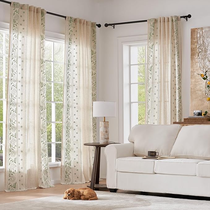 jinchan Winslow Linen Curtains for Bedroom 63 Inches Length Embroidered - Image 2
