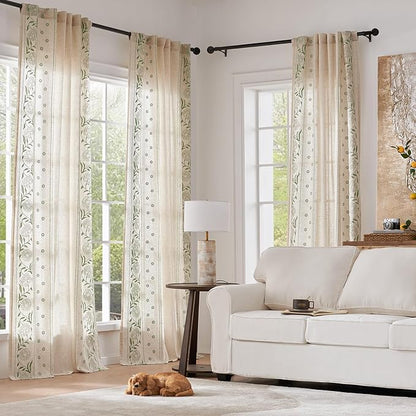 jinchan Winslow Linen Curtains for Bedroom 84 Inches Length Embroidered - Image 2
