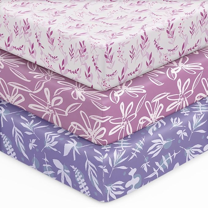 Baby Crib Sheets for Boys Girls, Breathable Soft Microfiber Baby Sheet Purple by Unnivoll