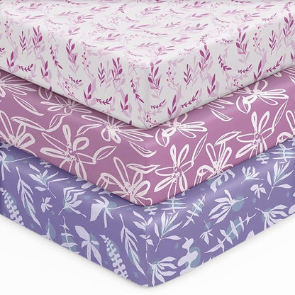 Baby Crib Sheets for Boys Girls, Breathable Soft Microfiber Baby Sheet Purple by Unnivoll