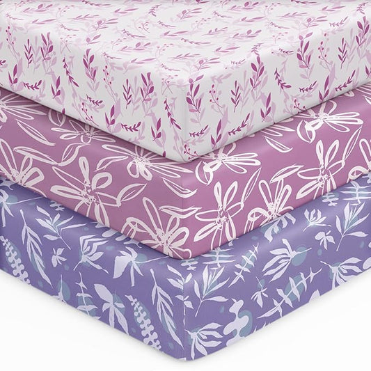Baby Crib Sheets for Boys Girls, Breathable Soft Microfiber Baby Sheet Purple by Unnivoll