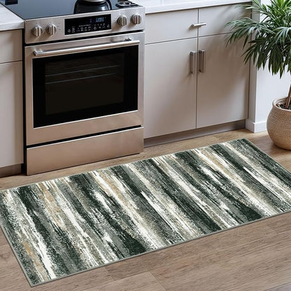Modern Abstract Runner Rug 2x5, Forest Green Washable Entryway Kitchen Runner by lansny