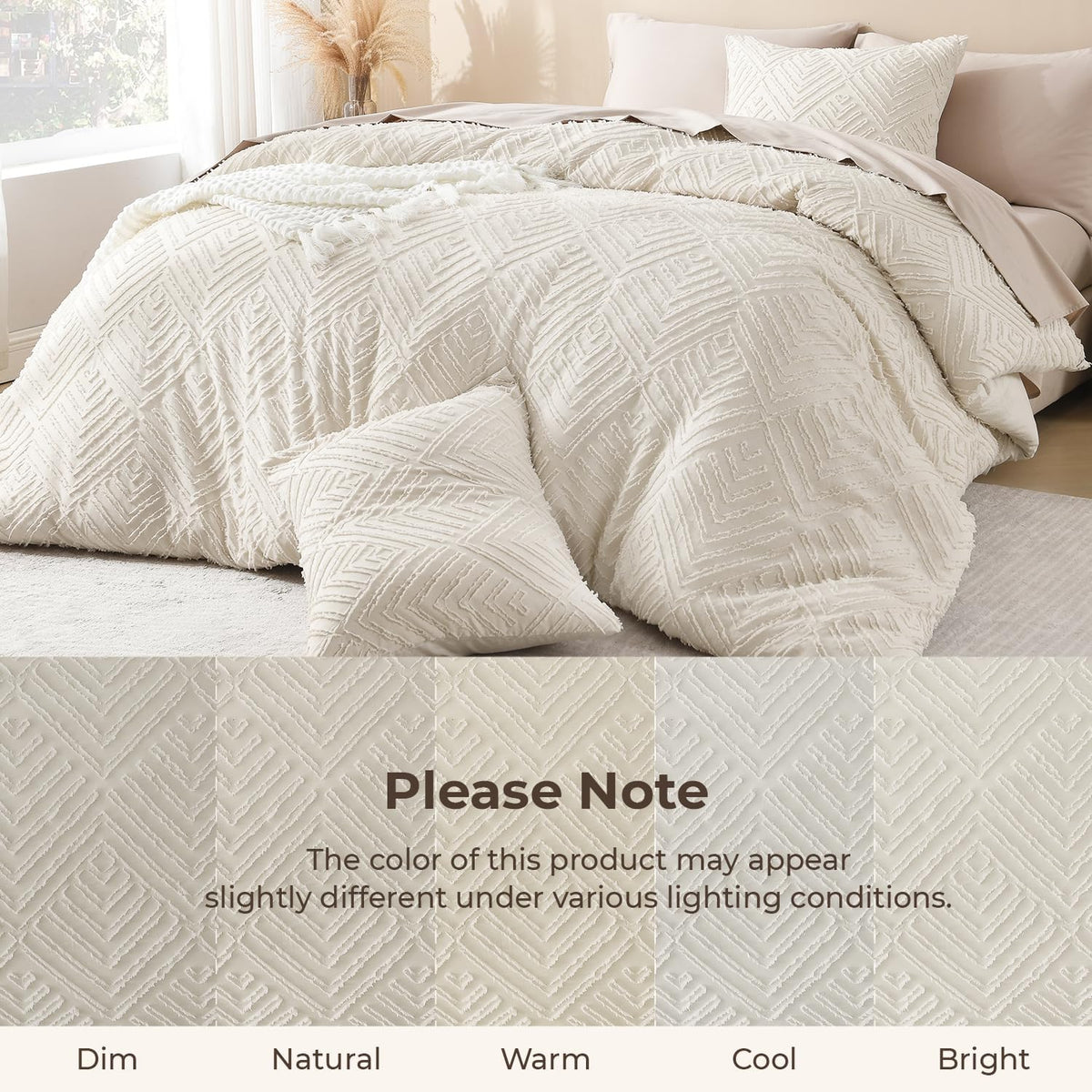 litanika king size comforter set, 3 pieces beige on a desk or shelf