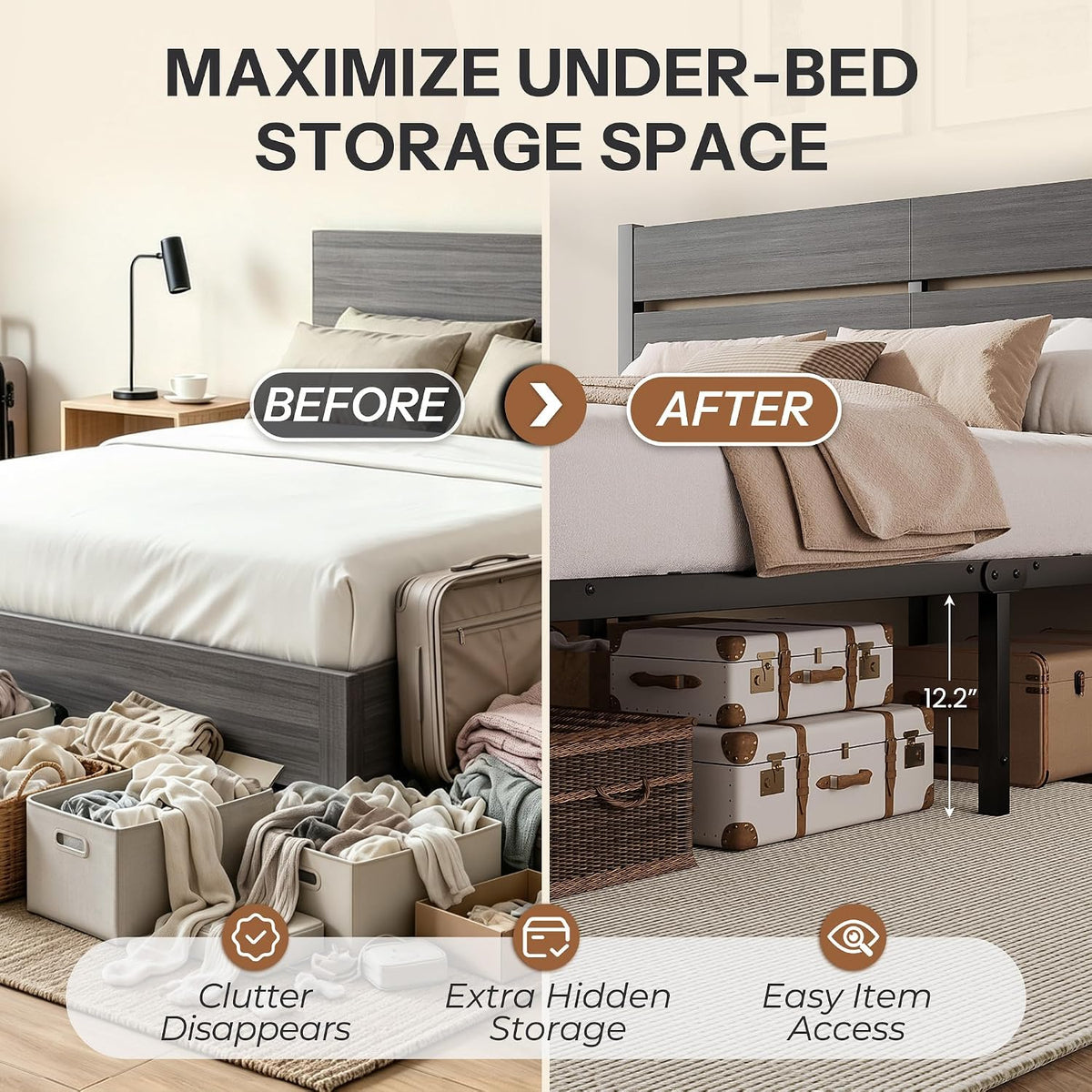 fluest queen bed frame with headboard and footboard showing dimensions