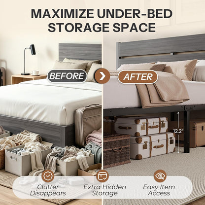 fluest queen bed frame with headboard and footboard showing dimensions