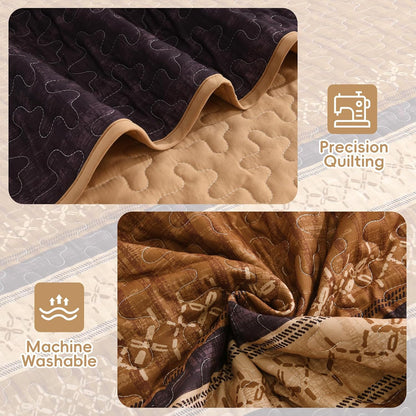 cottolester fall quilt set queen,burnt orange striped patchwork, package contents