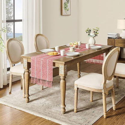 ZeeMart Farmhouse Braided Striped Table Runner, Rustic Red Table Runners 108 - Image 3