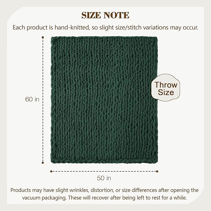 Carriediosa Chunky Knit Throw Blanket 50" X 60", 100% Hand Made Large Chenille - Image 3