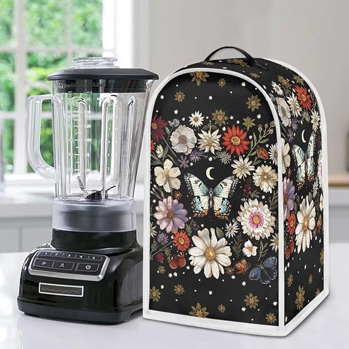 Floral Butterfly Blender Cover Dust Cover Black Insulated Kitchen Appliance - Image 2
