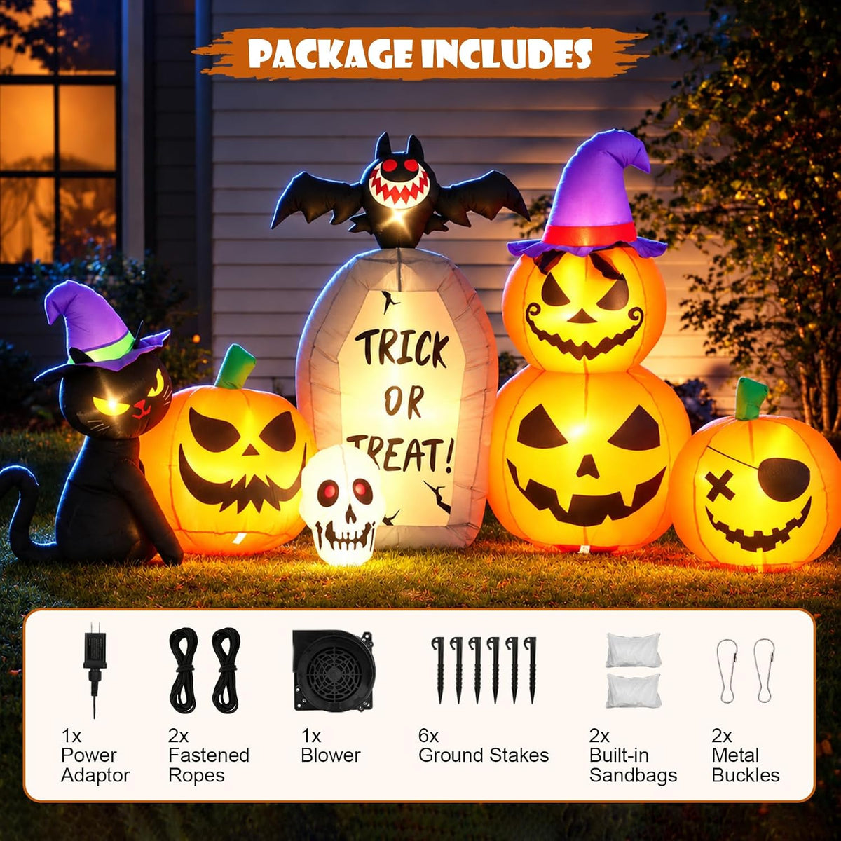 8FT Halloween Inflatable Pumpkin Outdoor Decor with LED Lights
