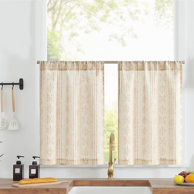 jinchan Boho Kitchen Linen Tier Curtains 30 Inch Bohemian Cafe Curtains by JINCHAN