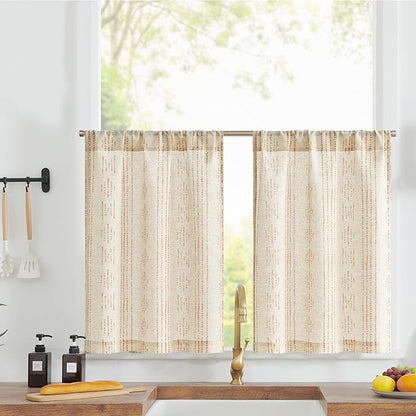 jinchan Boho Kitchen Linen Tier Curtains 30 Inch Bohemian Cafe Curtains by JINCHAN