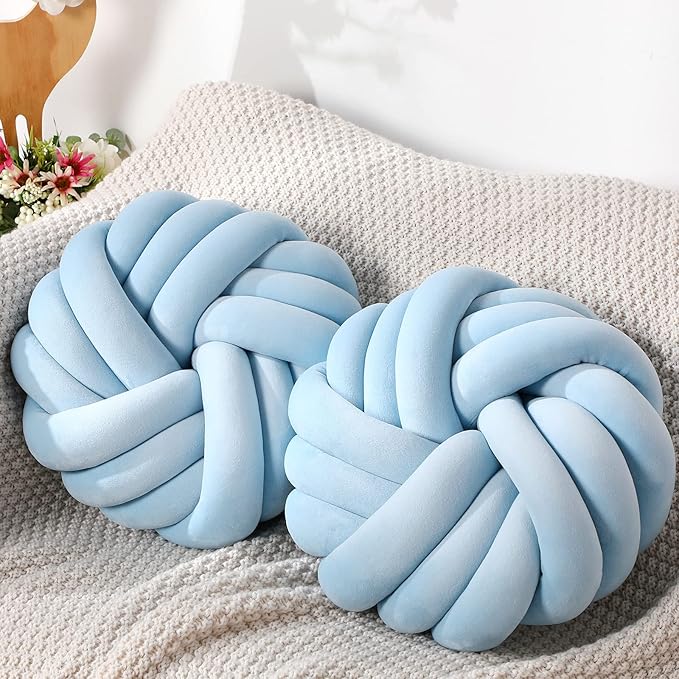 Fumete 2 Pcs 14 Inches Knot Pillow Round Throw Soft Plush Knot Ball Pillow by Fumete