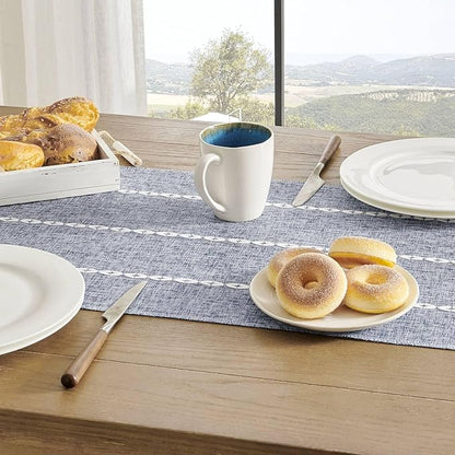 ZeeMart Farmhouse Braided Striped Table Runner, Rustic Navy Blue Table Runners - Image 5