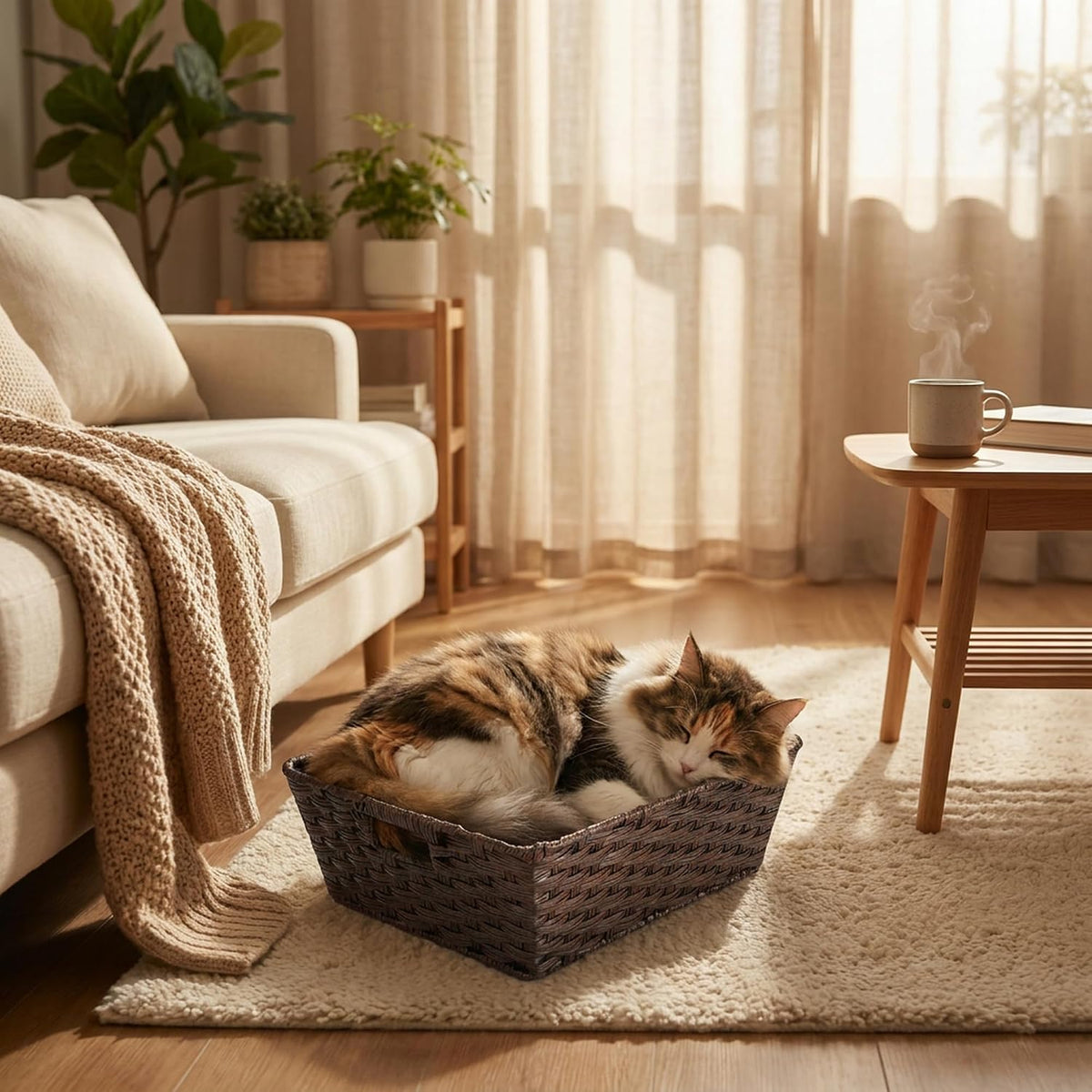 onlytak large 2-pack plastic wicker storage baskets, 17"x13"x5.5" on a desk or shelf
